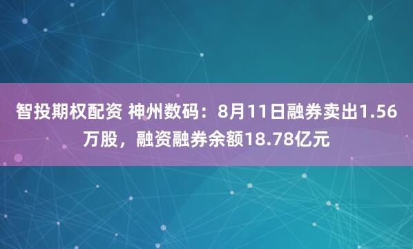 智投期权配资 神州数码：8月11日融券卖出1.56万股，融资融券余额18.78亿元